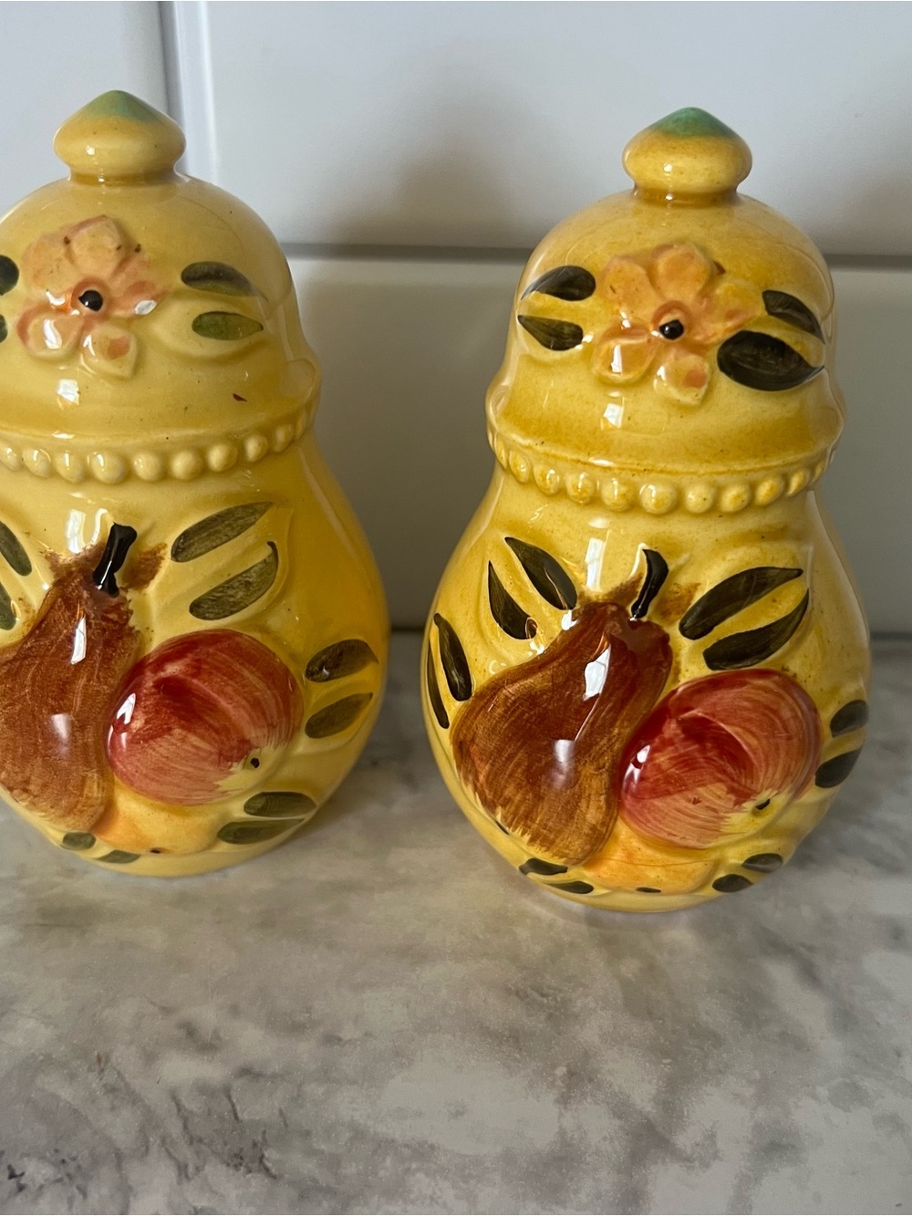 Hand-Painted Yellow Fruit Ceramic Salt and Pepper Shakers - Pair